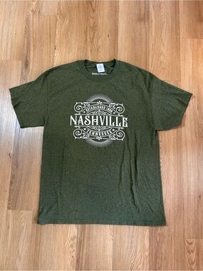 Nashville Tennessee Graphic Tee - Olive Green Crew Neck